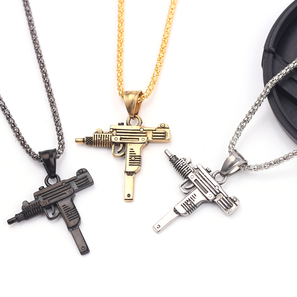 Jewelry Making Equipment - パンク・ウジ・ピストル・マシンガン・ネックレス・ペンダント - メンズ向けファッション・ヒップホップ・ジュエリー、ハンサムな個性派アクセサリー