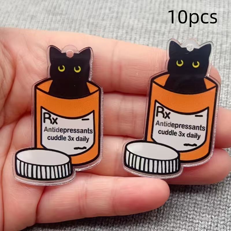 Jewelry Making Birthday Party - 10個のアクリル製薬用猫ペンダント、DIYジュエリー作り用イヤリング、ネックレス、キーホルダーアクセサリー