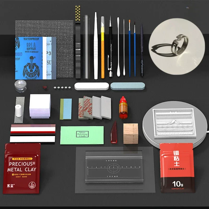 Jewelry Making Tool Kit - 999 スターリングシルバー粘土ジュエリー作成材料バッグ Diy 手作りクリエイティブモデリングリング/ネックレスペンダント材料のフルセット