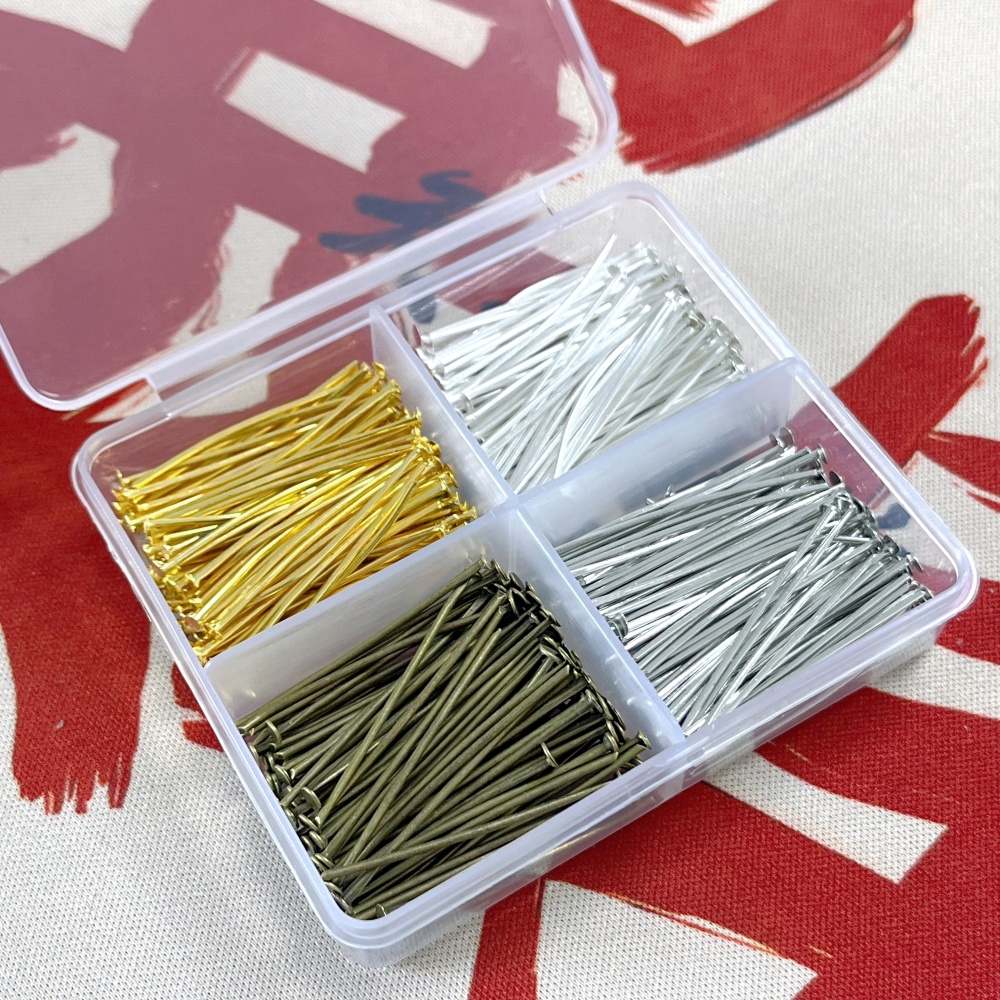 Head Pin Assorted - 400個入りミックスヘッドピンセット、アソートカラー、鉄製クラフトピン、30mmフラットヘッドピン、ジュエリー製作、DIYアクセサリー、ビーズ細工用品