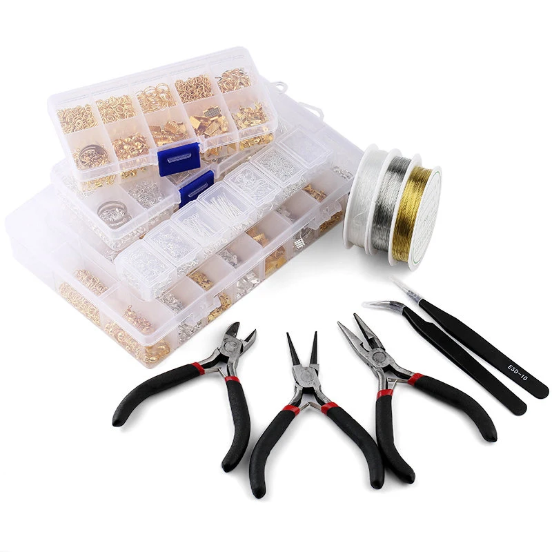 Jewelry Making Kit - ジュエリー所見ツールセットオープンジャンプリング/ロブスタークラスプ/テールチェーン/クリップバックル/ドロップキット/イヤリングフック/DIYジュエリー作成用