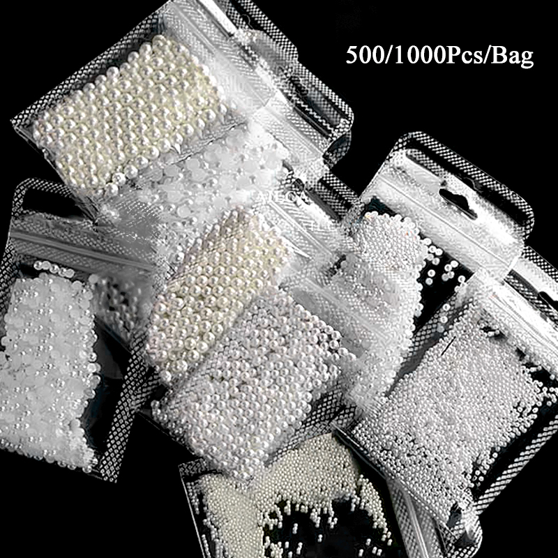 Crystal Bead Mix - きらめくクリスタルラインストーン,白い真珠,ハーフラウンド,ミックスサイズ,ベージュのフラットバック,マニキュアアクセサリー,1バッグ