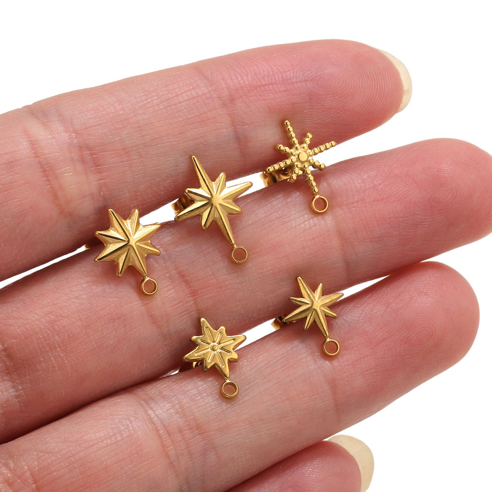 Jewelry Making Tool Kit - 6個入りステンレス製スターピアススタッド、イヤリング製作ツール、18K PVD金メッキイヤリングピアス用ポスト、ジュエリーパーツ