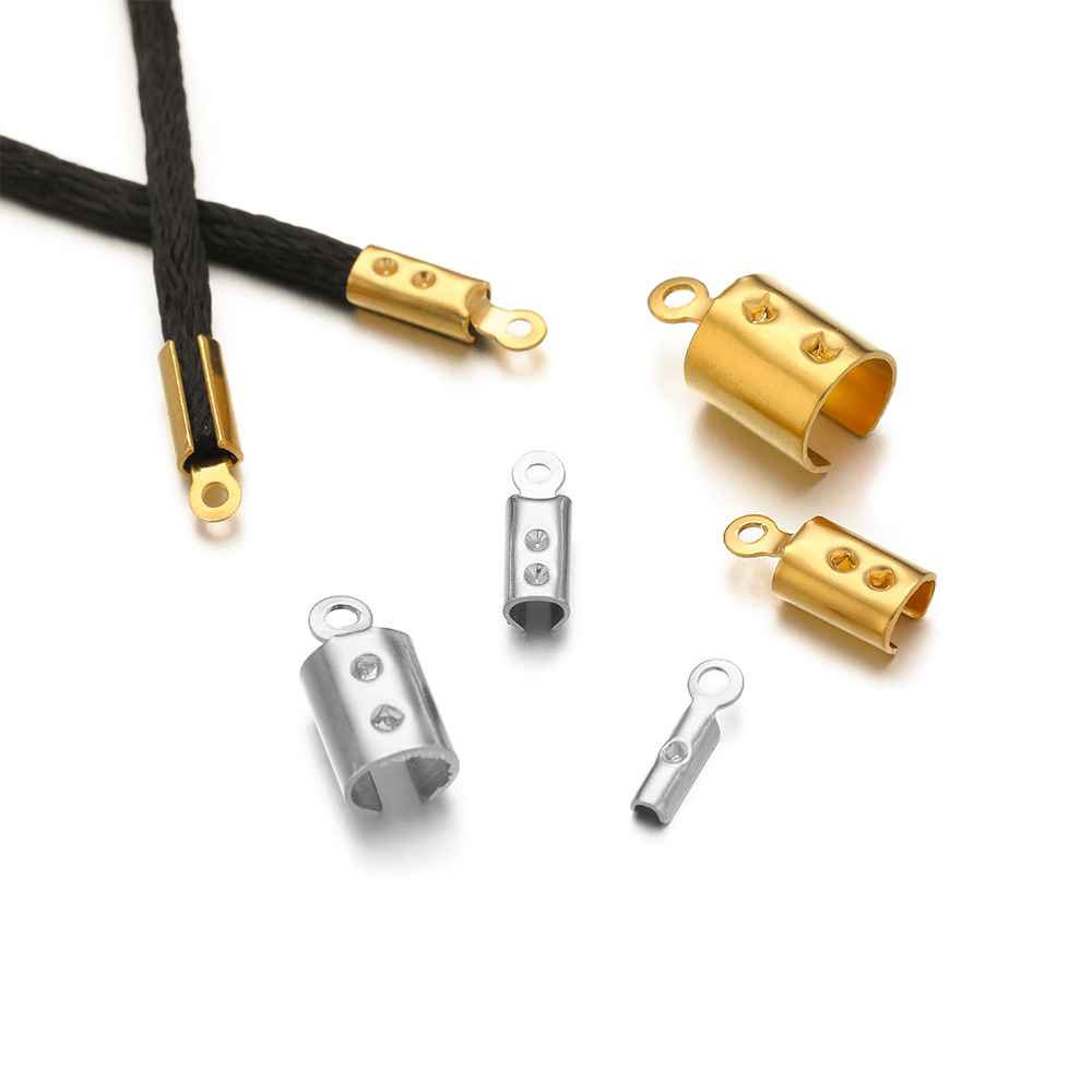 Jewelry Making Equipment - 50 個のステンレス鋼高品質圧着エンドビーズキャップレザーコードクリップ DIY ジュエリー作成ネックレスコネクタ用品