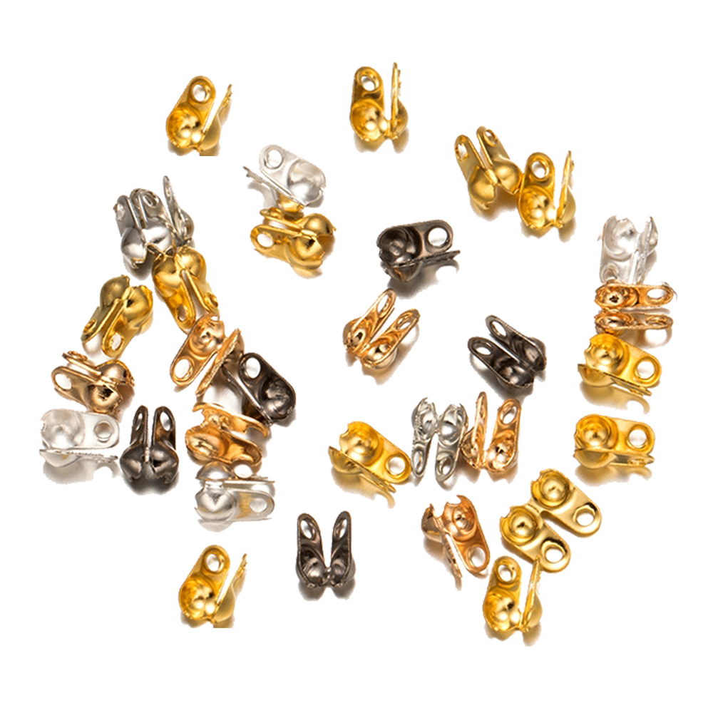 Jewelry Making Knots For Clasps - クラムシェル折りたたみ式メタルクリンプエンドチップ、ノットカバー、ビーズコネクタ、クリップクラスプ、DIYブレスレット、ネックレス、ジュエリー作り、200個