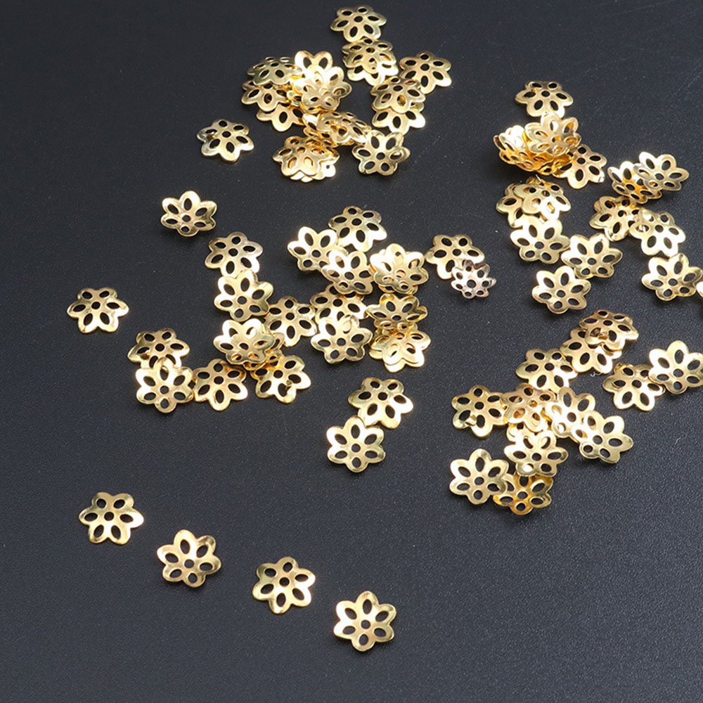 Jewelry Making In Bali - 100個のフラワービーズのセット,ブレスレット,ネックレス,イヤリング,6mm, baliスタイル,シルバー,ゴールド,ジュエリー作りのアクセサリー,100個