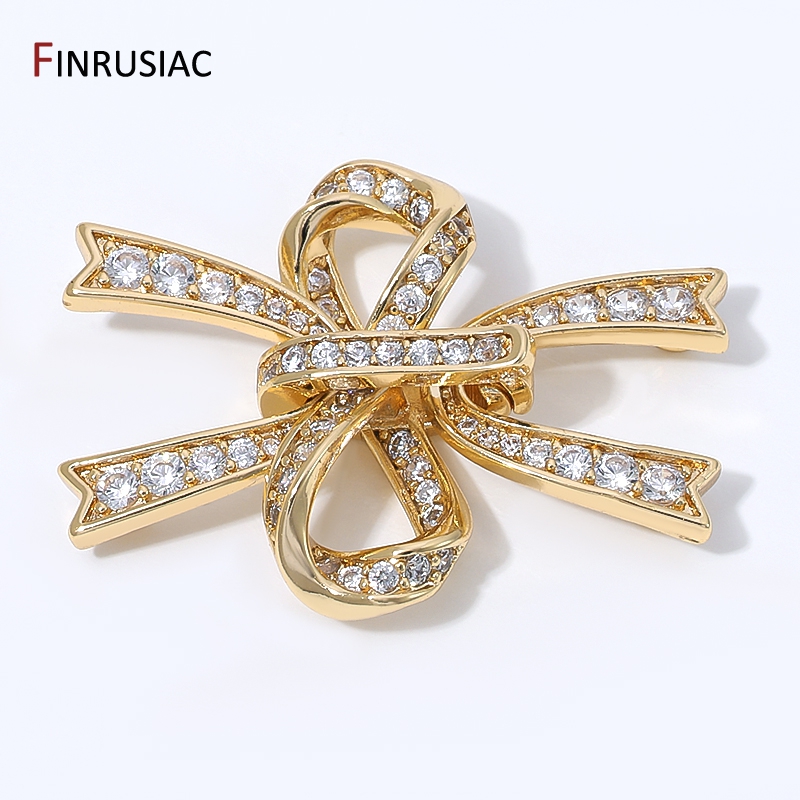 Jewelry Making Knots For Clasps - 14K金メッキ真鍮製留め金具、ジルコン象嵌2列ボウノットパールコネクター、DIYジュエリーアクセサリー用