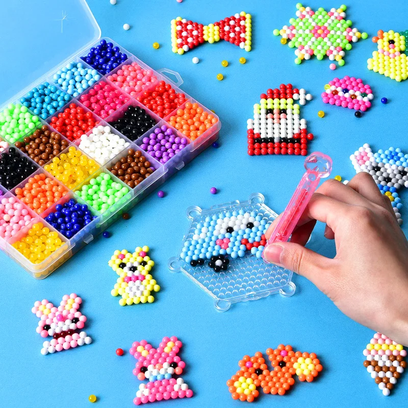Crystal Bead Mix - 子供のための魔法のビーズ,手作りのおもちゃセット,カラークリスタルビーズ,クラフトパズル,さまざまな豆のおもちゃのギフト,1箱あたり1000個