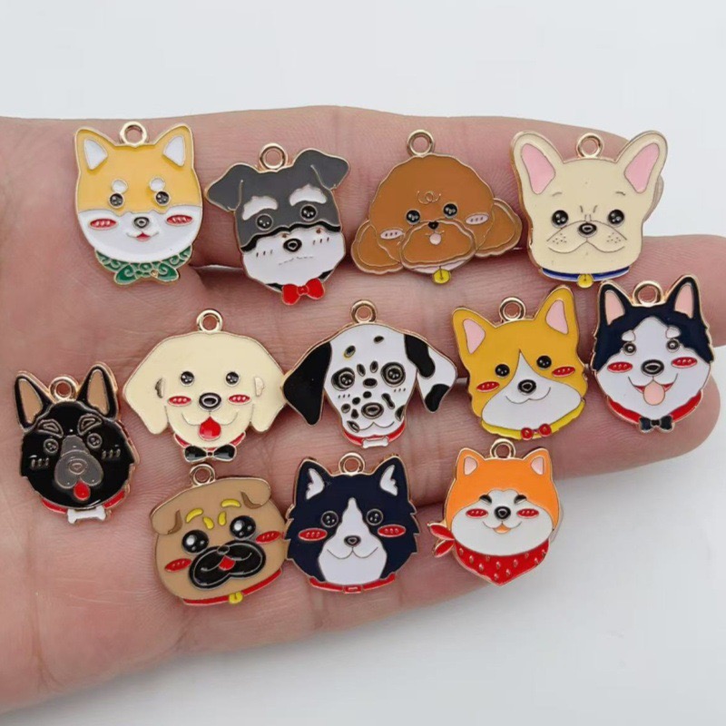 Jewelry Making Birthday Party - 12個入り漫画ペット斑点犬合金オイルドロップペンダント、DIYジュエリー製作イヤリング、キーホルダーアクセサリー