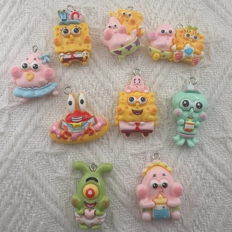 Jewelry Making Birthday Party - 10個入り漫画風樹脂ペンダント、DIYジュエリー製作イヤリング、キーホルダーアクセサリー