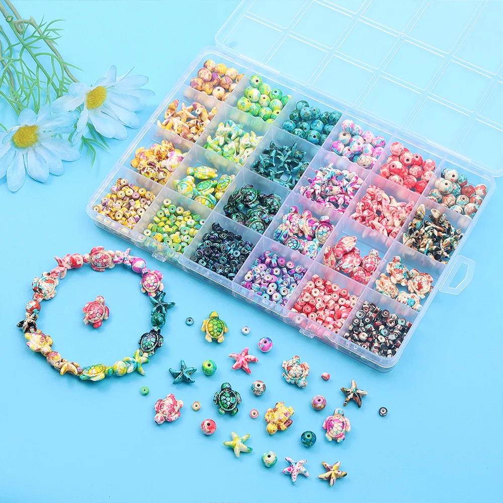 Jewelry Making Birthday Party - 6/46/558個マルチカラーターコイズオーシャンシリーズビーズとジュエリー作成キット、DIYブレスレット、ネックレス、ジュエリー作成に使用