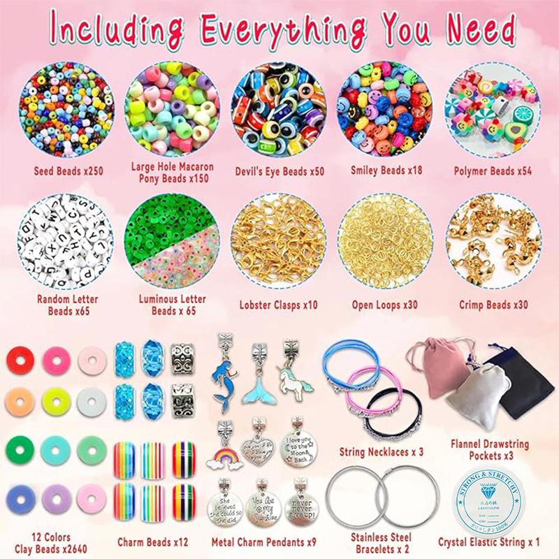 女の子のための友情ブレスレット作りキット,ビーズチャーム,ジ - Jewelry Making Birthday Party のレビューと価格