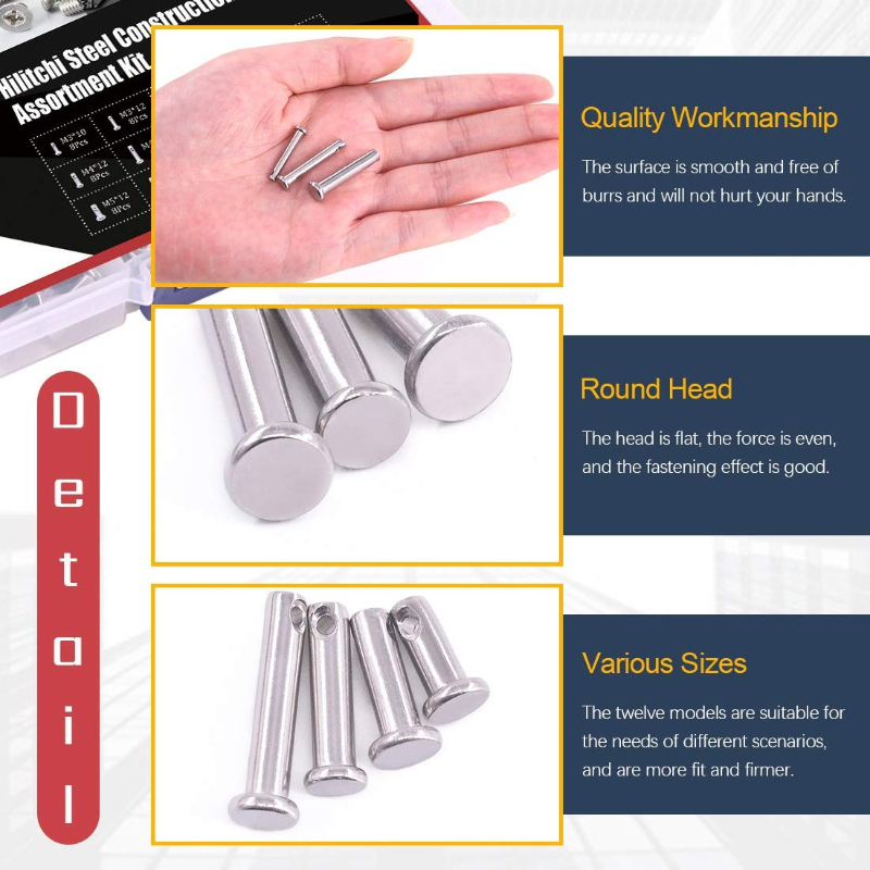 96個入り 304ステンレス鋼 メトリック穴付きクレビスピン - Head Pin Assorted のレビューと価格