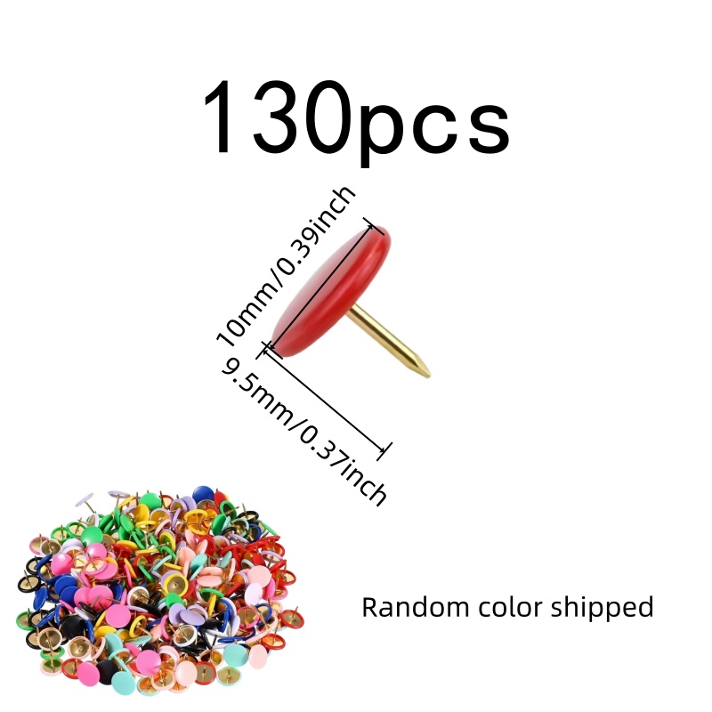 130個の丸頭プッシュピン、ランダムカラーアソート、カレンダ - Head Pin Assorted のレビューと価格