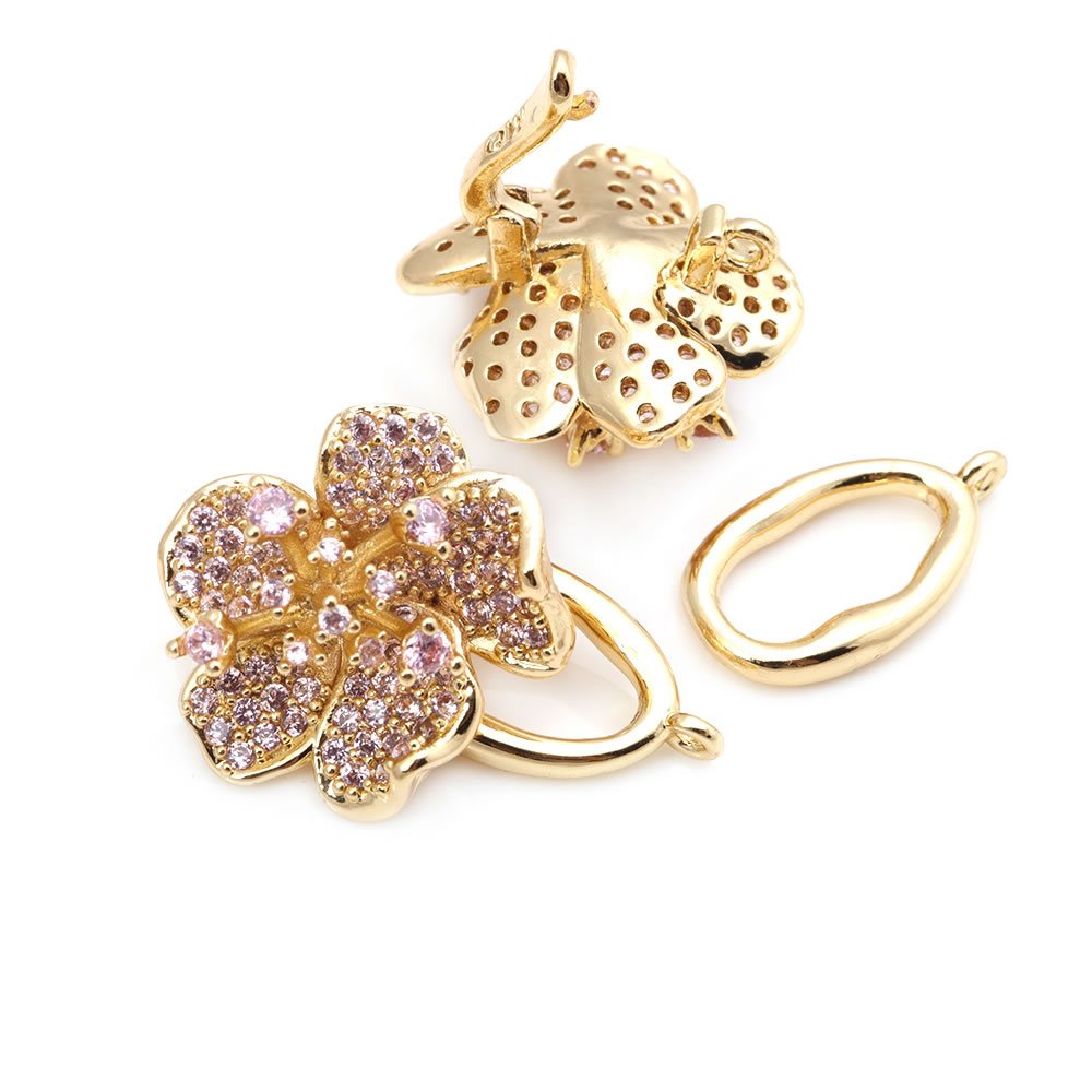 18K ゴールドカラー真鍮ジルコンフラワーボウノットコネクタ - Jewelry Making Knots For Clasps のレビューと価格