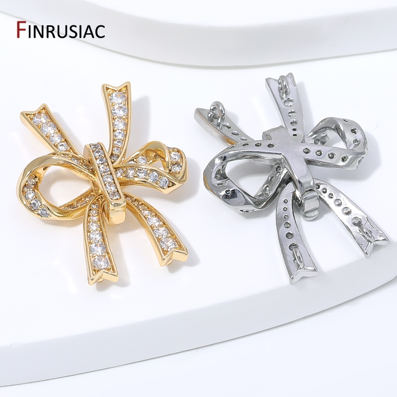 14K金メッキ真鍮製留め金具、ジルコン象嵌2列ボウノットパー - Jewelry Making Knots For Clasps のレビューと価格