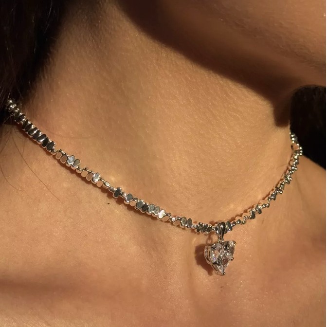 新しいクリスタルミックスチョーカーネックレス女性ハートペンダ - Crystal Bead Mix のレビューと価格