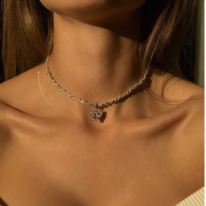 新しいクリスタルミックスチョーカーネックレス女性ハートペンダ - Crystal Bead Mix のレビューと価格