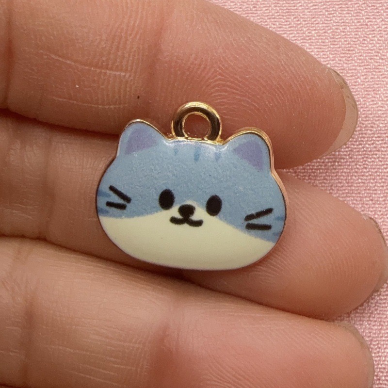 12個入りプリント猫ヘッド合金ドリップオイルペンダント、DI - Jewelry Making Birthday Party のレビューと価格